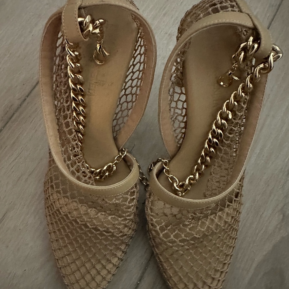 Bottega Veneta Gold Mesh Heels with Chain